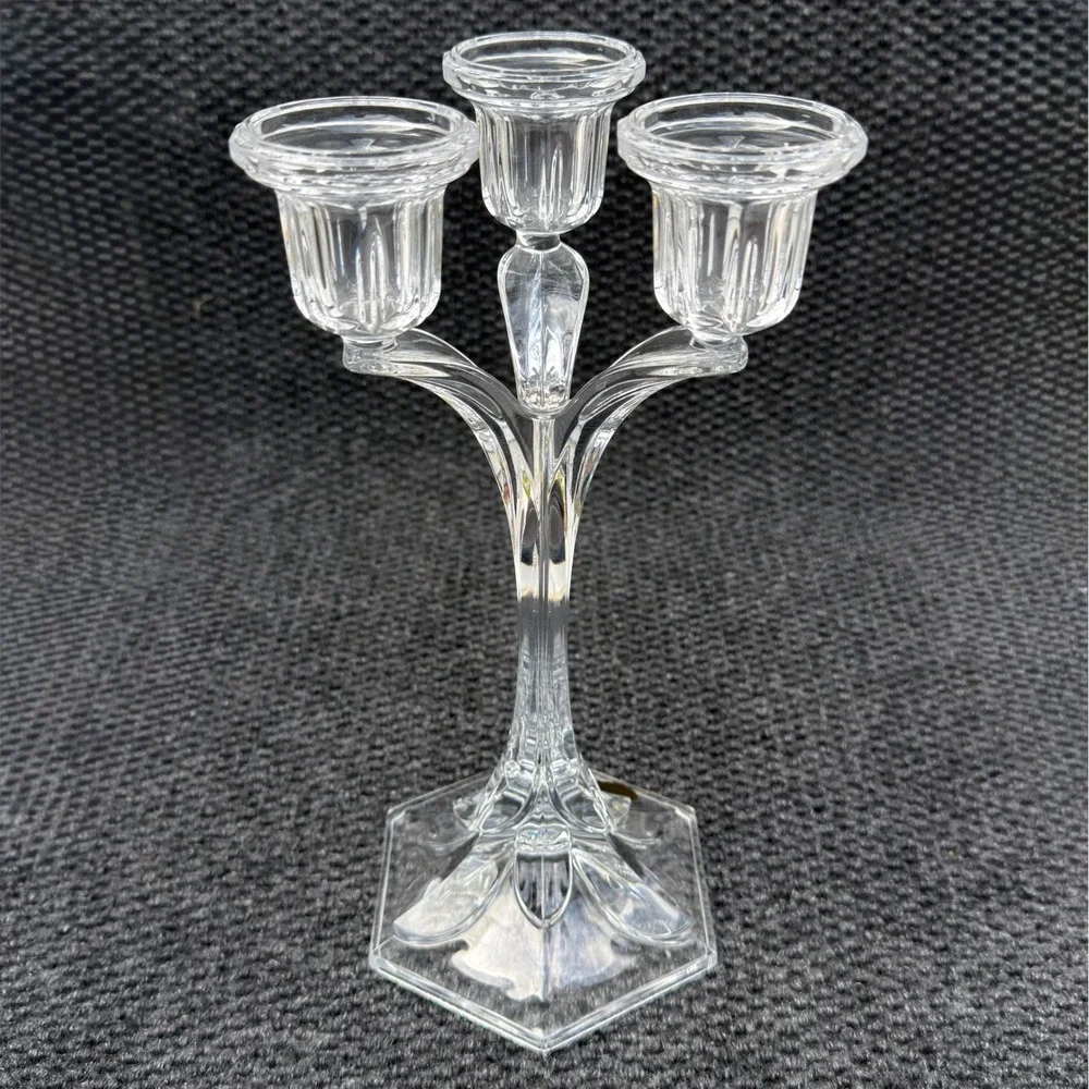 Cristal d'Arques France 24% Lead Crystal 3 Arm Candelabra Candle Holder 10.5